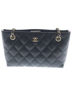 Chanel 25c Cruz Quilted Chain Shoulder Bag Black Caviar Gold